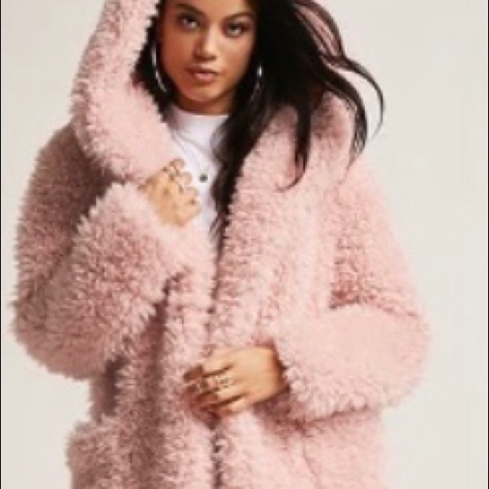 Pink Oversized Teddy Coat M/L